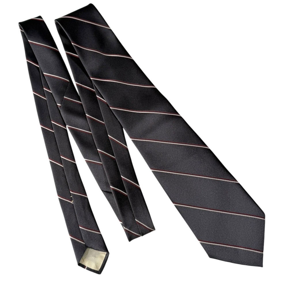 Wembley Charcoal Grey Striped Necktie Featherback Satins Dark Academia Preppy